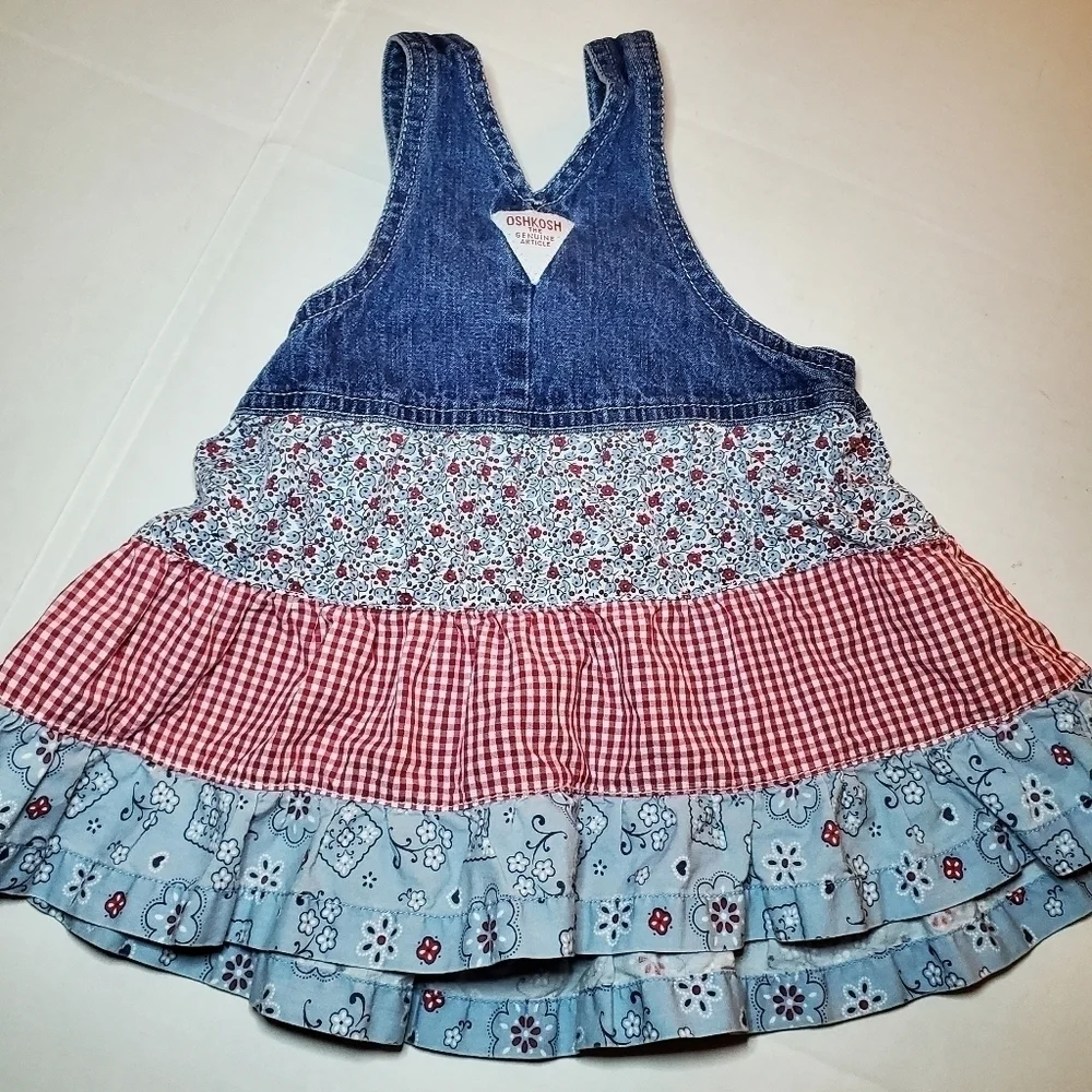 Vintage OshKosh Tier Overall Jumper Dress Sz 3-6 M